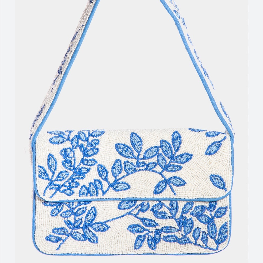Blue and white beaded purse